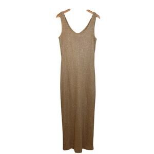VTG Victor Costa Gold Metallic Knit Maxi Dress Size Medium 90s Cocktail dazzling